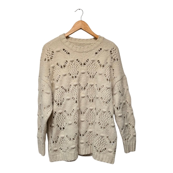 American Eagle Outfitters  Oversized Cream Crew Neck Sweater - Picture 3 of 7